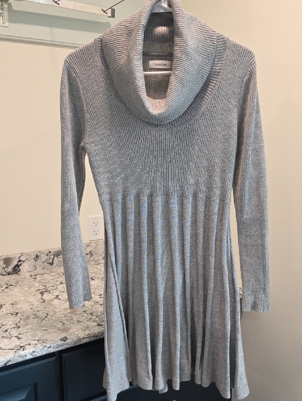 Calvin Klein Silver Metallic Ribbed Knit Top